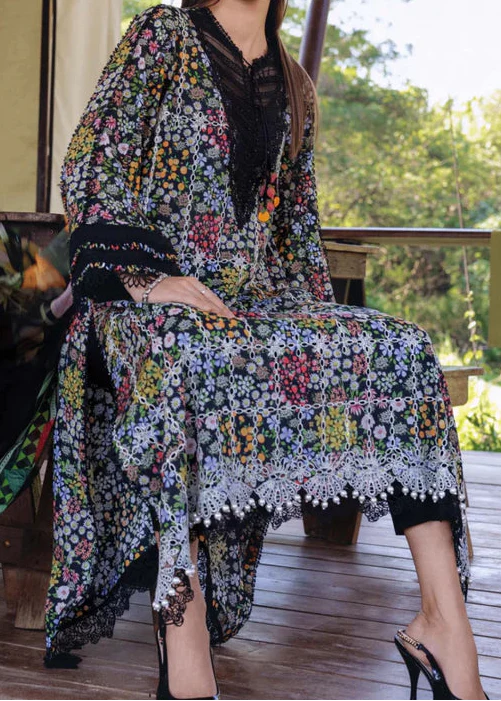 Choices S1362 - Printed & Embroidered 3pc Chickankari Lawn Dress With Embroidered Sequence Chiffon Dupatta.