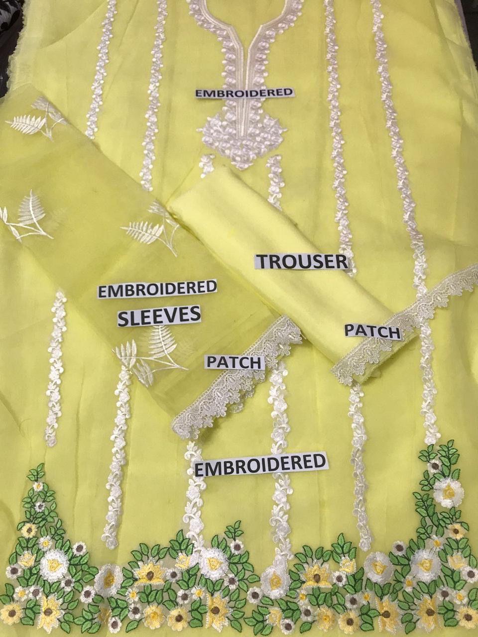 Choices S804-Embroidered 3pc organza dress with Embroidered organza duppata.