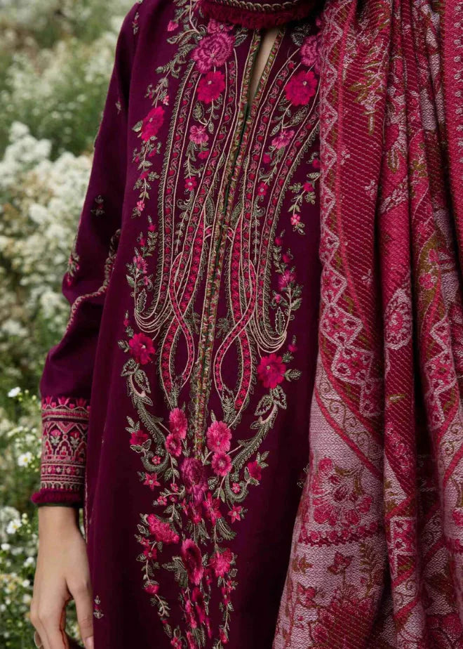 Choices W1001-Embroidered 3pc Marina Dress With Printed Shawl.