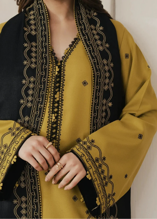Choices W1010-Embroidered 3pc Marina Dress With Printed Shawl. Choicesstore.pk