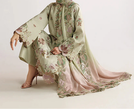 Choices S1471 - Embroidered 3pc Lawn Dress With Tie & Dye Chiffon Dupatta.