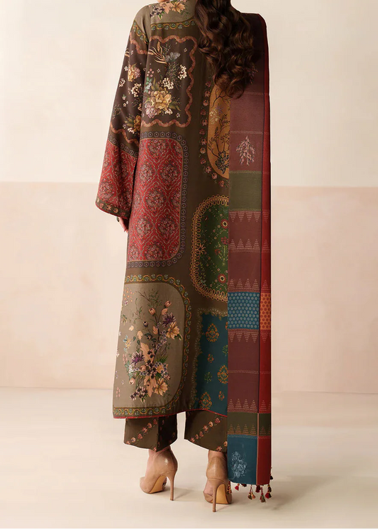 Choices W849 - Digital Printed 3pc Karandi Dress With Digital Printed Karandi Shawl.