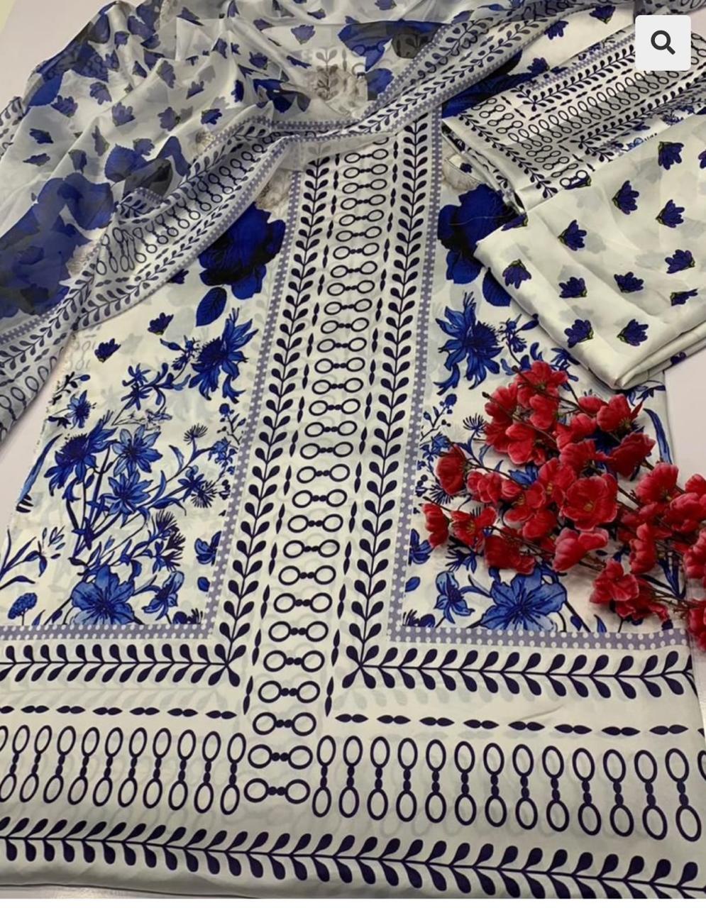 Choices W723 - Digital Printed 3pc Silk dress With Digital Printed Silk dupatta.