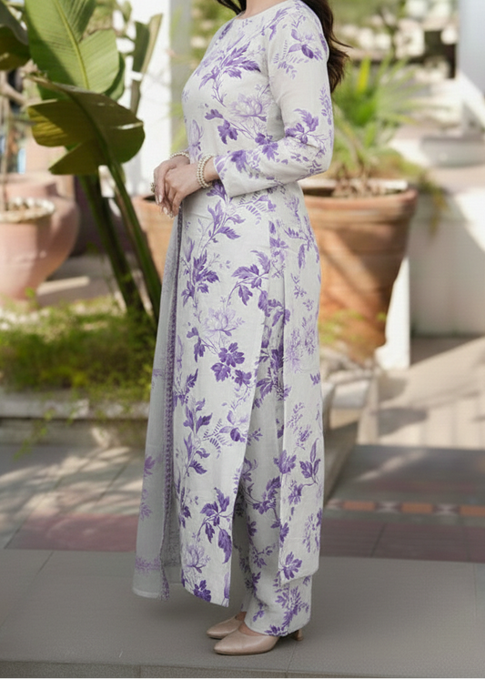 Choices W927 - Digital Printed 3pc Silk Dress With Digital Printed Silk Dupatta.