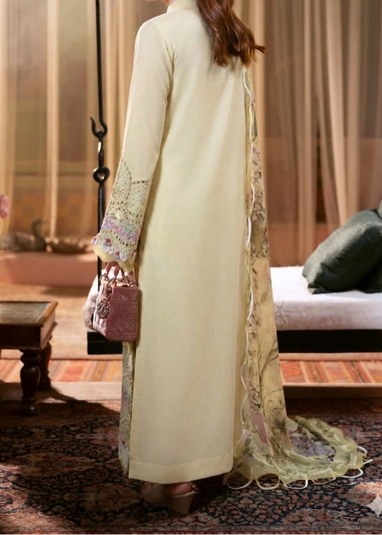 Choices S1449 - Embroidered 3pc CHIKANKARI Lawn Dress With Printed Lawn Dupatta.