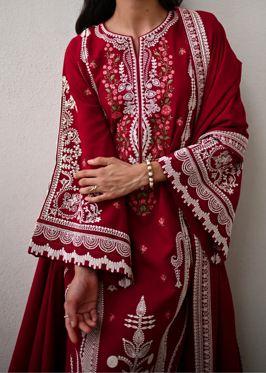 Choices W932-Embroidered 3pc Marina Dress With Embroidered Marina Shawl.