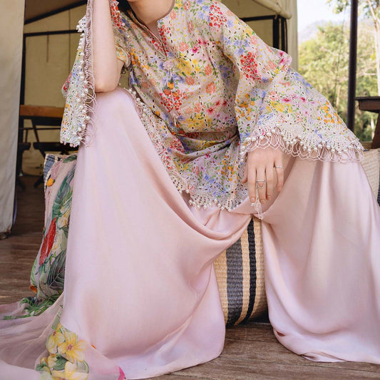 Choices S1363 - Printed & Embroidered 3pc Chickankari Lawn Dress With Embroidered Sequence Chiffon Dupatta.