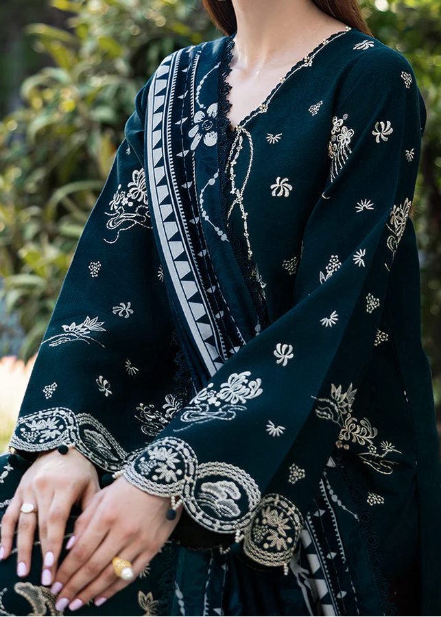Choices W981-Embroidered 3pc Marina Dress With Printed Shawl.