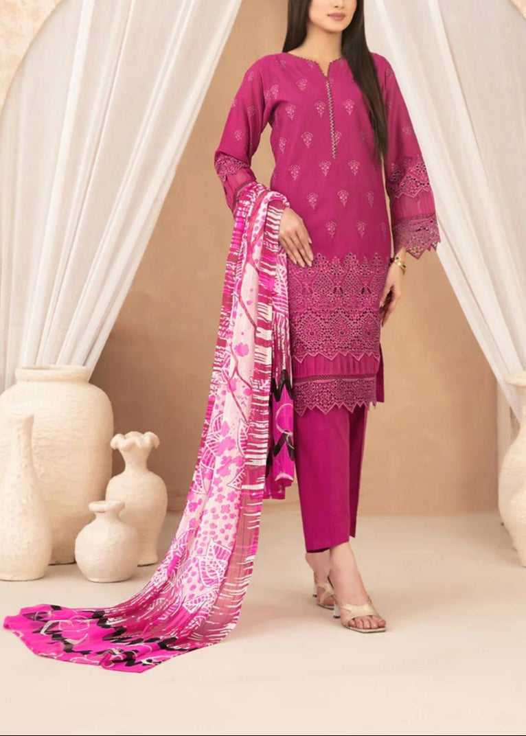 Choices S1157-Embroidered 3pc CHIKANKARI Lawn Dress With Printed Munar Dupatta.