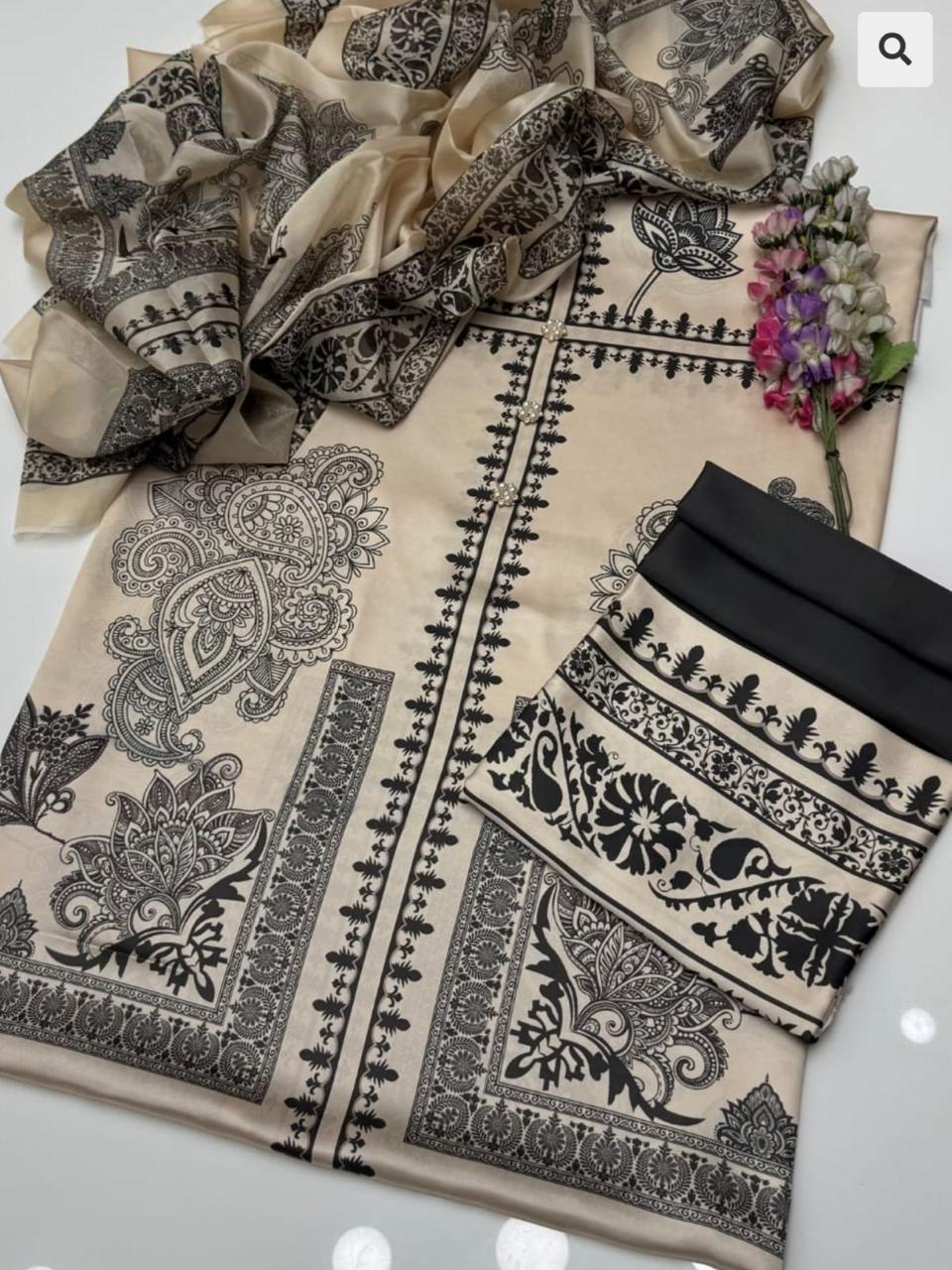 Choices W725 - Digital Printed 3pc Silk dress With Digital Printed Silk dupatta.