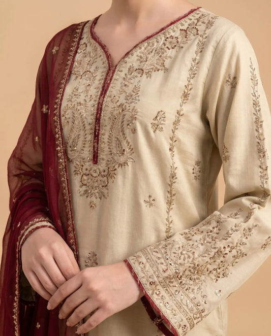 Choices S1433 - Embroidered 3pc Lawn Dress With Embroidered Chiffon Dupatta. Choicesstore.pk