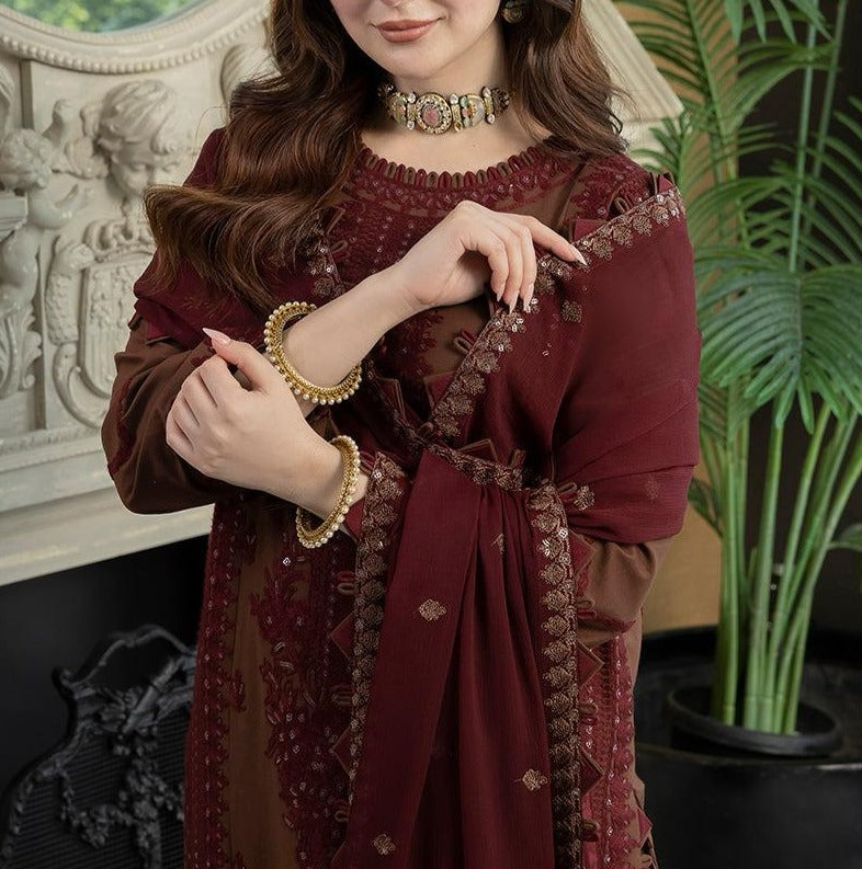Choices S665-Embroidered 3PC Lawn dress with Embroidered chiffon dupatta.