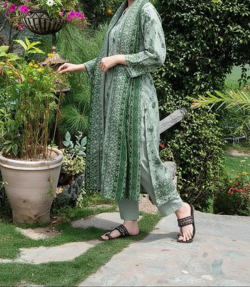 Choices W875 - Digital Printed 3pc Karandi Dress With Digital Printed Karandi Shawl.