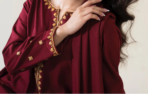 Choices W972-Embroidered 3pc Marina Dress With Embroidered Marina Shawl.