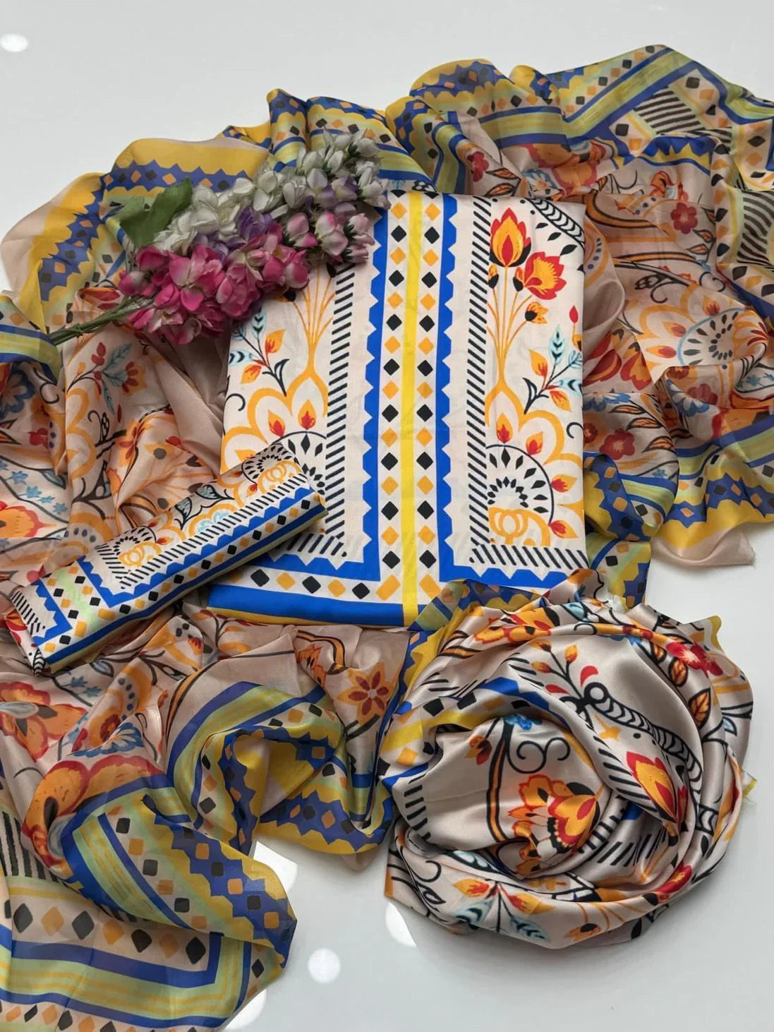 Choices W729 - Digital Printed 3pc Silk dress With Digital Printed Silk dupatta.