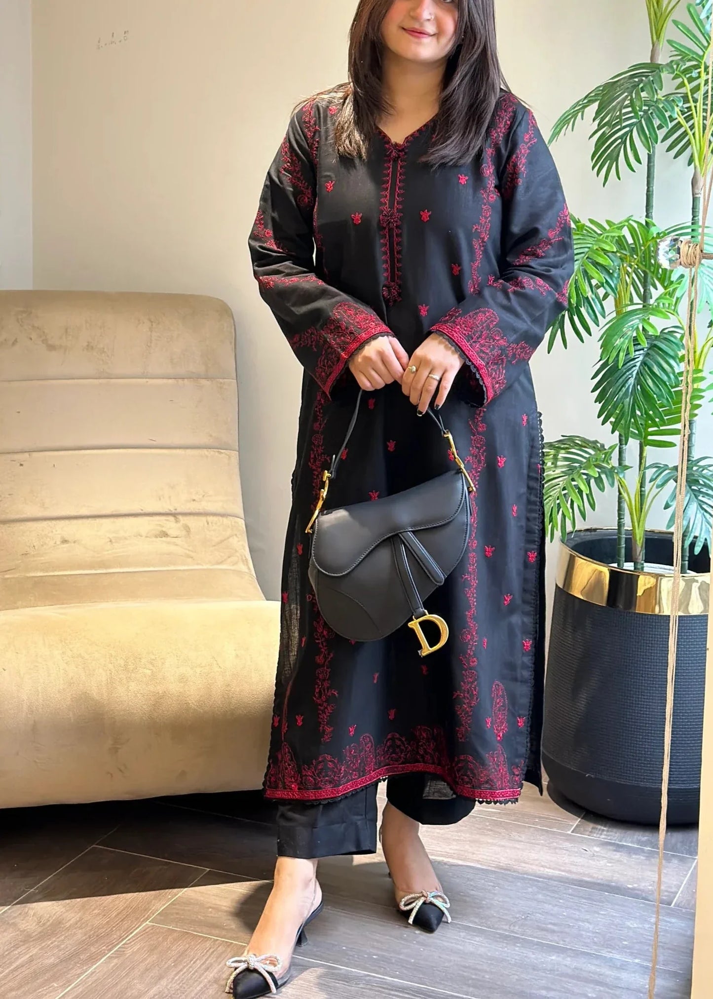 Choices W634-Embroidered 2Pc Linen Dress.
