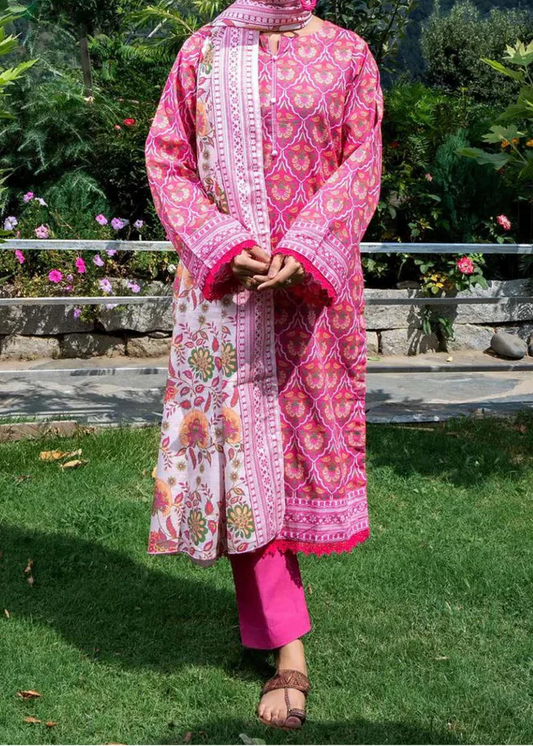 Choices W870 - Digital Printed 3pc Karandi Dress With Digital Printed Karandi Shawl.