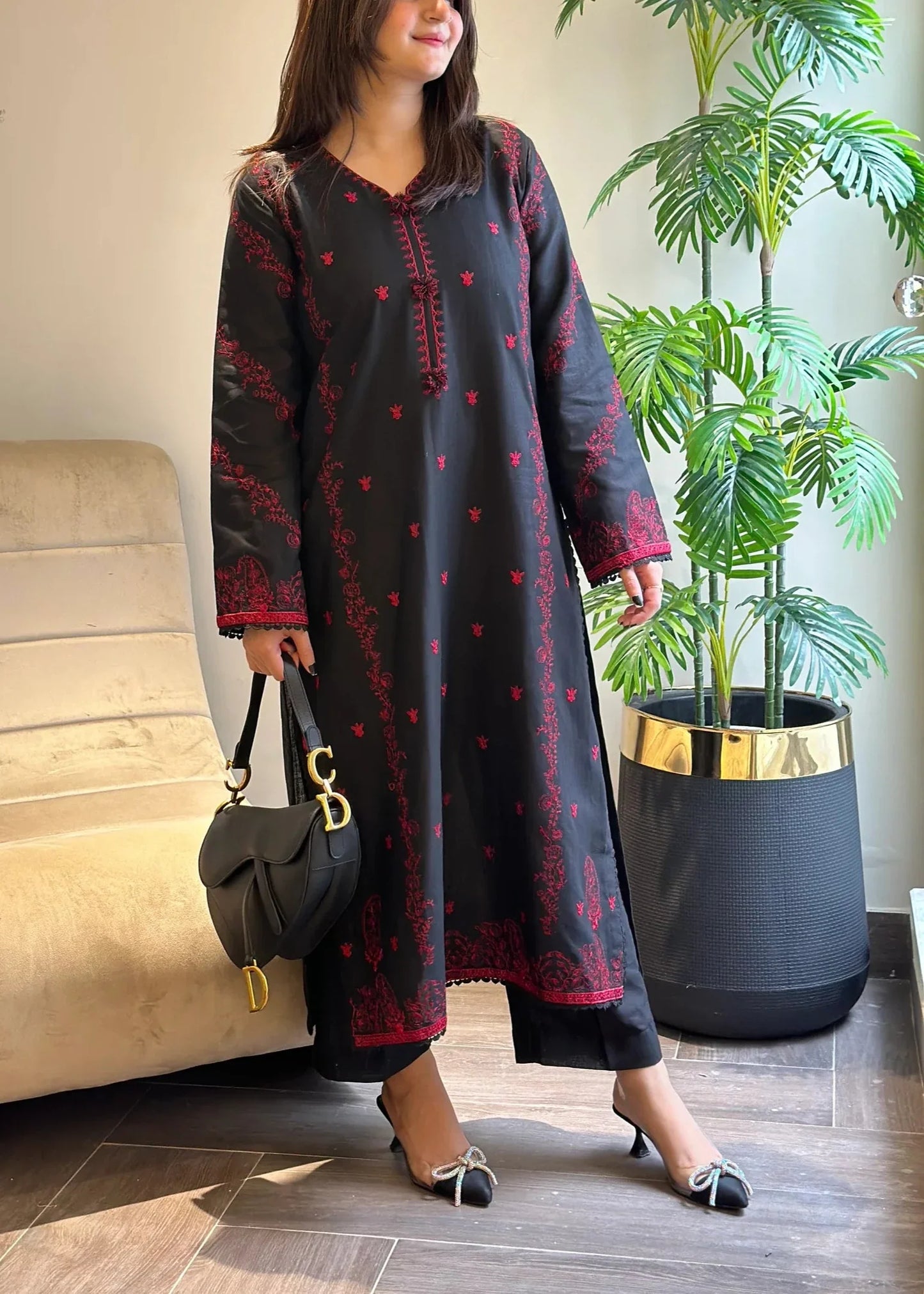 Choices W634-Embroidered 2Pc Linen Dress.
