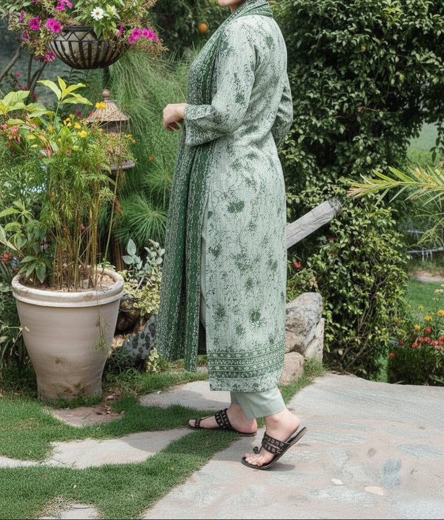 Choices W875 - Digital Printed 3pc Karandi Dress With Digital Printed Karandi Shawl.