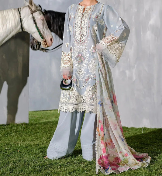 3Pc Embroidered Luxury Lawn Elaf Premium  Unstitched  Suit