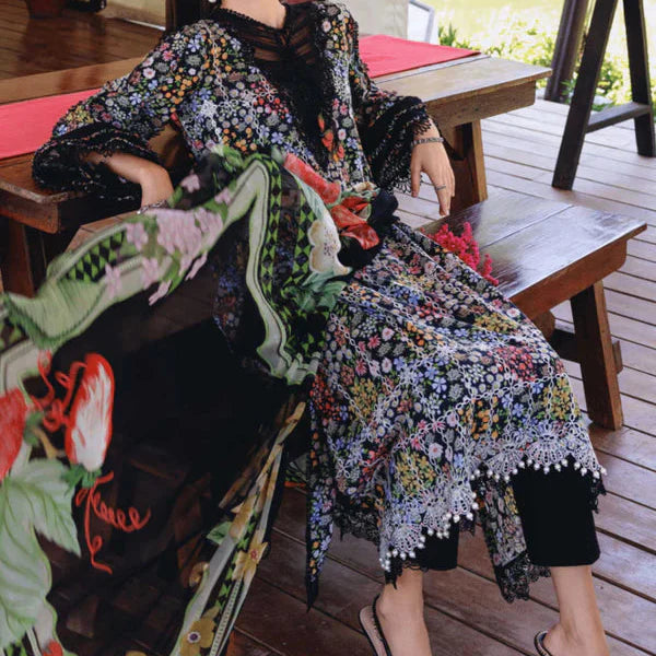 Choices S1362 - Printed & Embroidered 3pc Chickankari Lawn Dress With Embroidered Sequence Chiffon Dupatta.