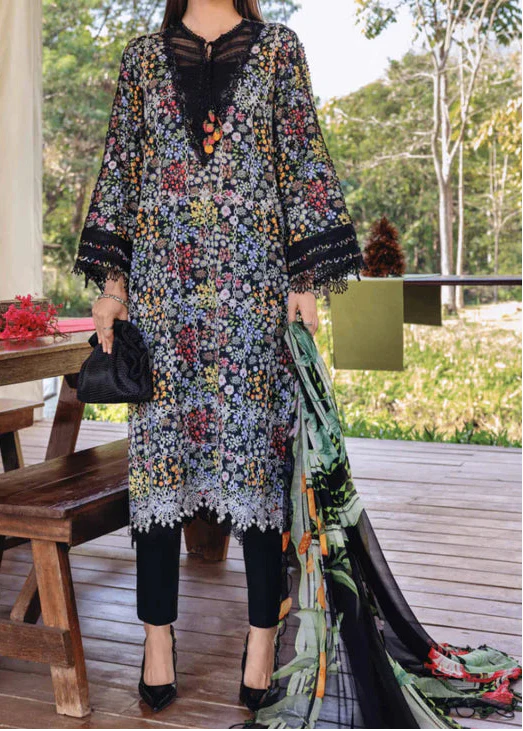 Choices S1362 - Printed & Embroidered 3pc Chickankari Lawn Dress With Embroidered Sequence Chiffon Dupatta.