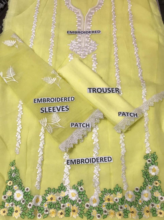 Choices S804-Embroidered 3pc organza dress with Embroidered organza duppata.