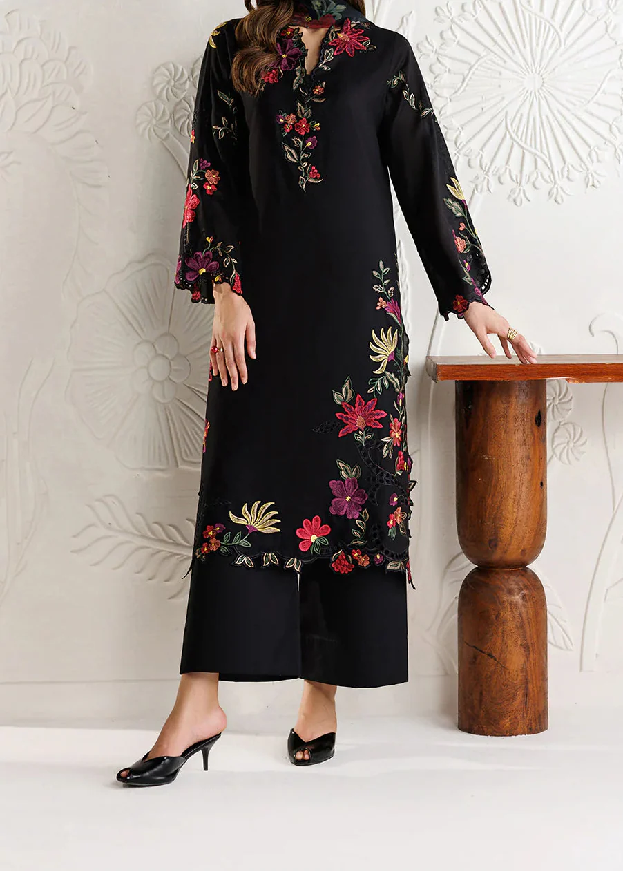Choices-c1263 - Embroidered 3pc CHIKANKARI Lawn Dress With Printed Lawn Dupatta.