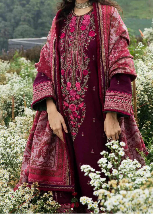 Choices W1001-Embroidered 3pc Marina Dress With Printed Shawl. Choicesstore.pk