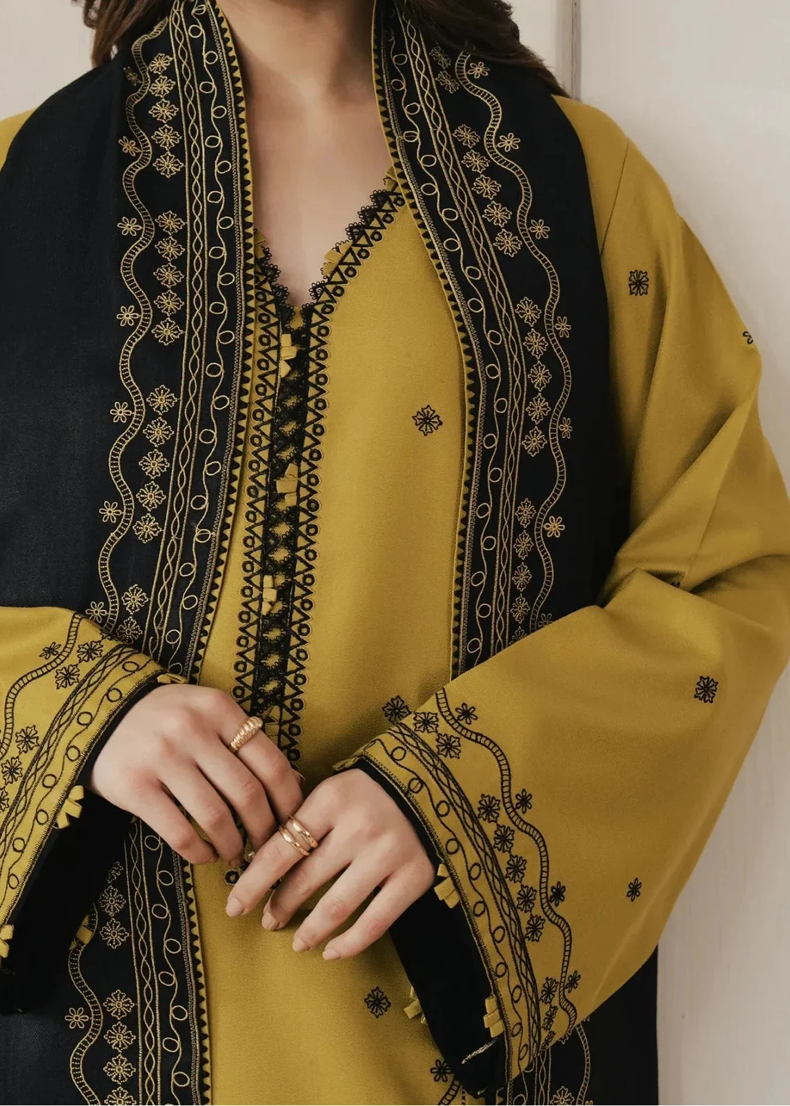 Choices W1010-Embroidered 3pc Marina Dress With Printed Shawl.