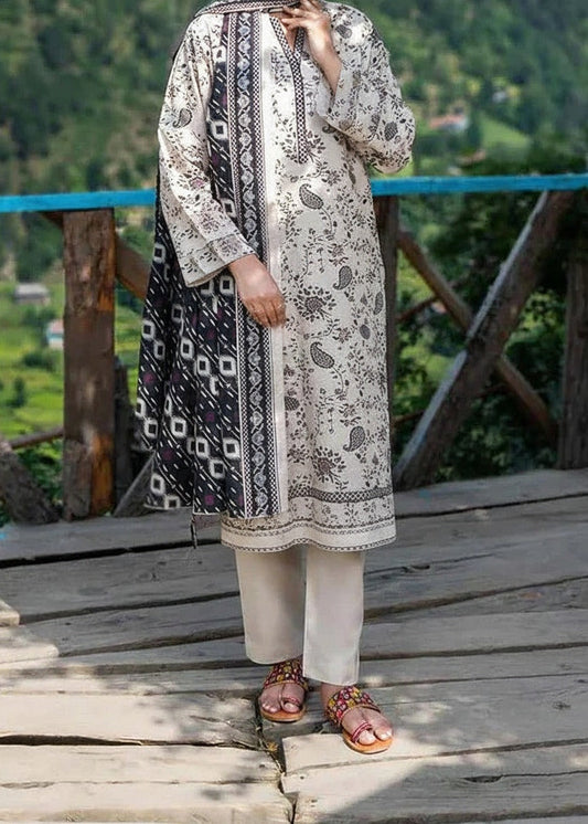 Choices W876 - Digital Printed 3pc Karandi Dress With Digital Printed Karandi Shawl.