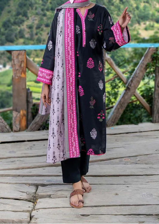 Choices W871 - Digital Printed 3pc Karandi Dress With Digital Printed Karandi Shawl.