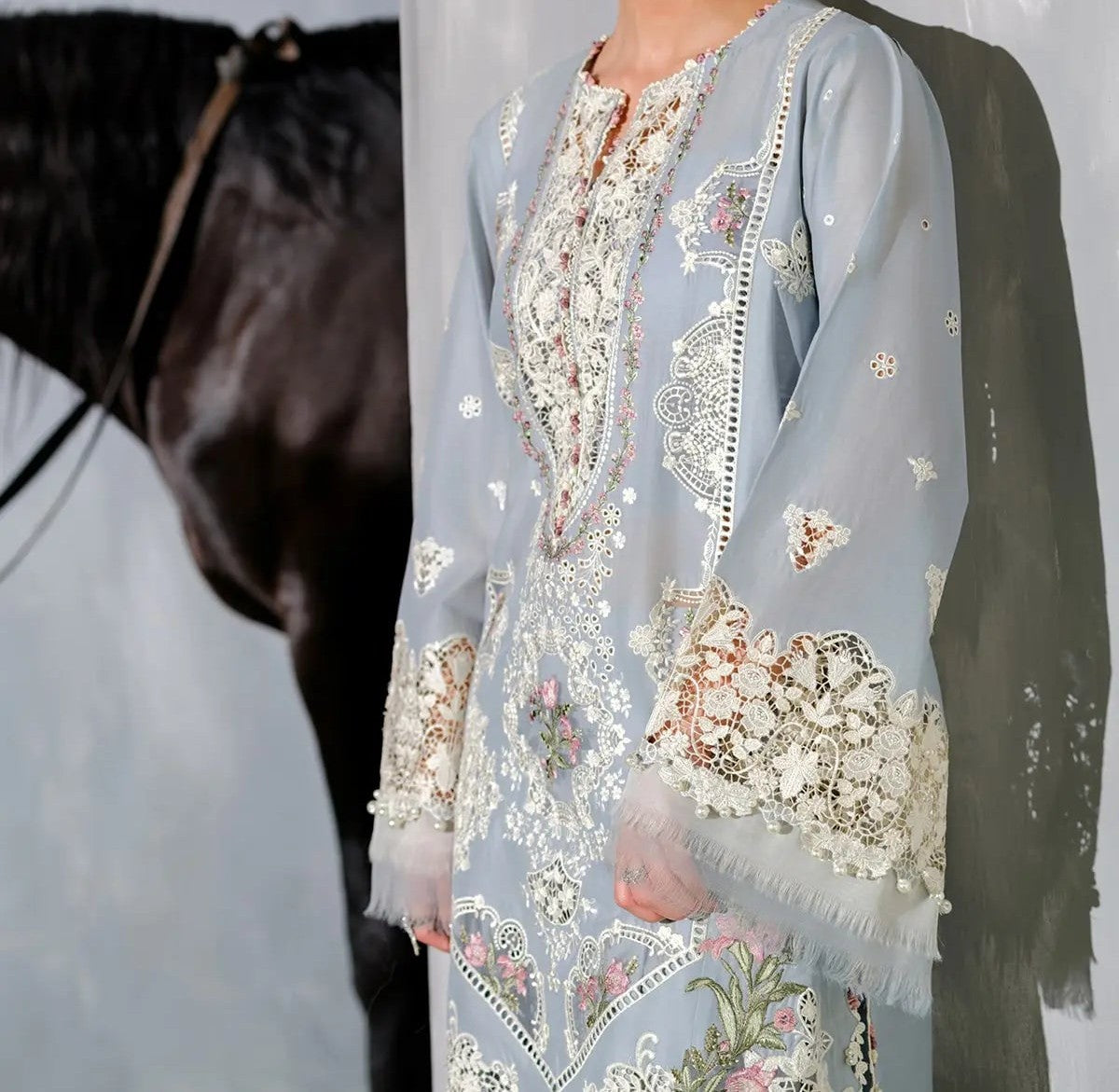 3Pc Embroidered Luxury Lawn Elaf Premium  Unstitched  Suit