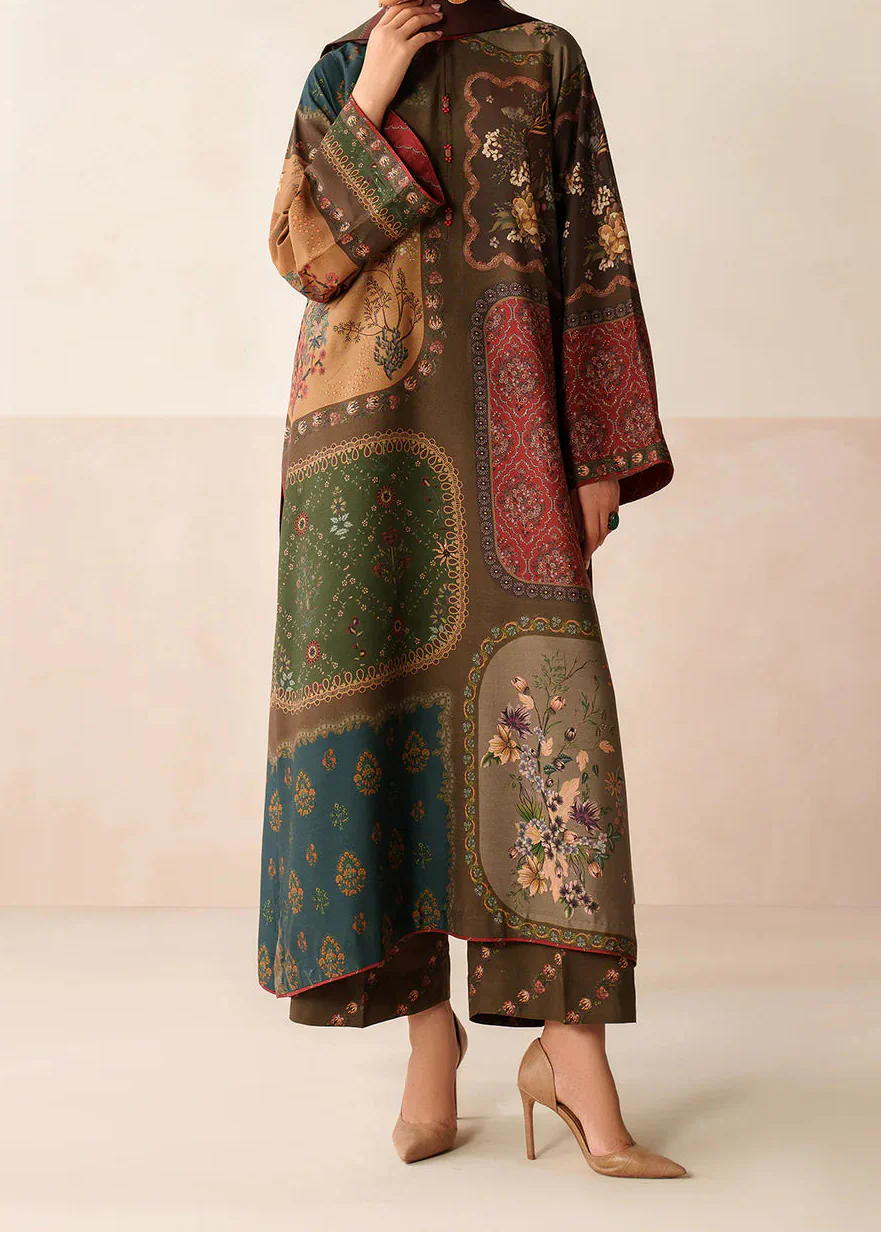 Choices W849 - Digital Printed 3pc Karandi Dress With Digital Printed Karandi Shawl.