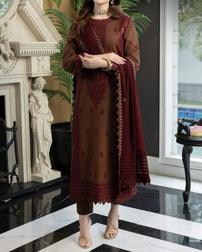 Choices S665-Embroidered 3PC Lawn dress with Embroidered chiffon dupatta.