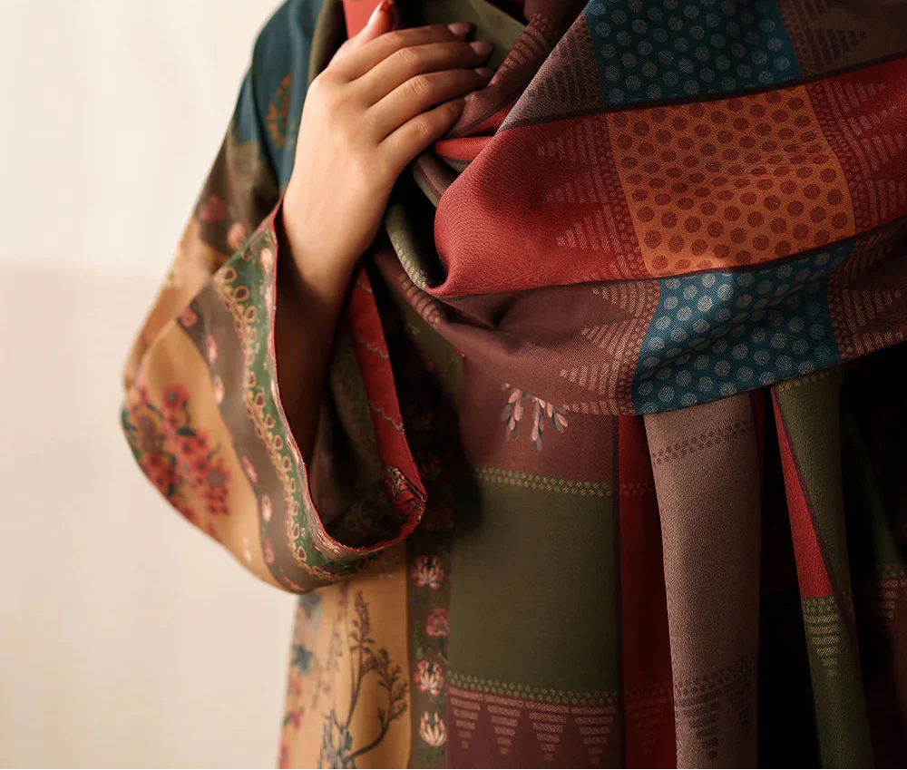 Choices W849 - Digital Printed 3pc Karandi Dress With Digital Printed Karandi Shawl.
