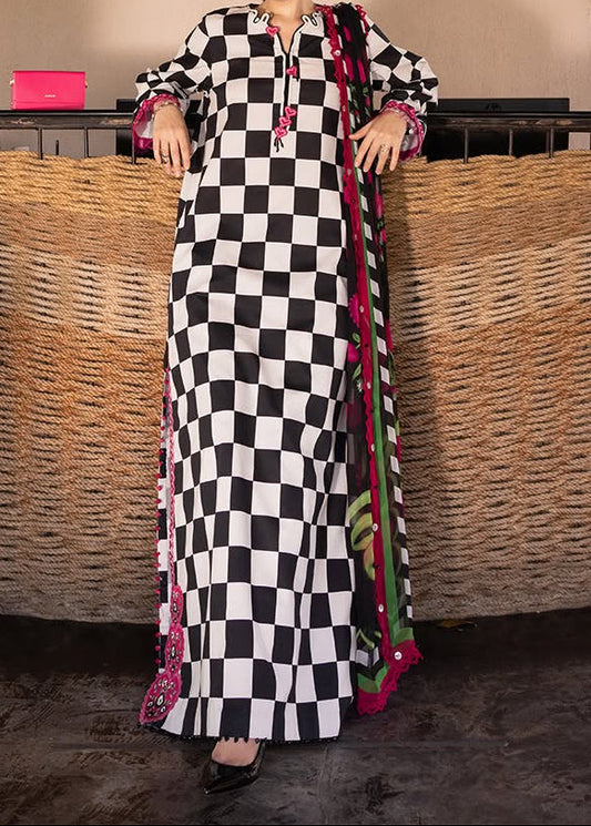 Choices S1352 - Printed & Embroidered 3pc Lawn Dress With Embroidered  Sequence Chiffon Dupatta.