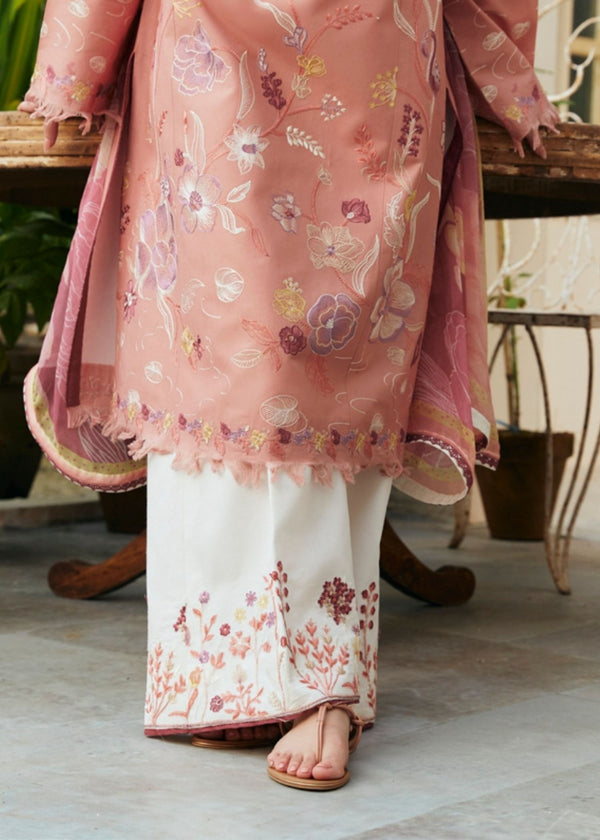 Coco By Zara Shahjahan 3Pc Embroidered Lawn suit in Peach Pink CODE. MC-1034