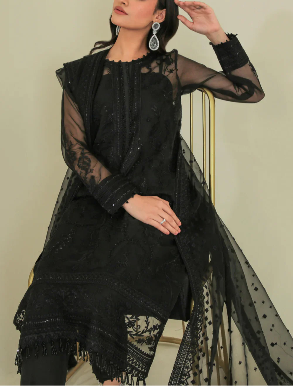 Choices S926-Embroidered Sequence 3pc Organza Dress with Embroidered Organza Duppata.