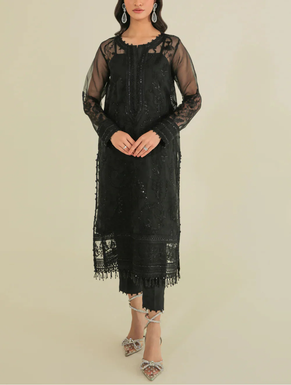 Choices S926-Embroidered Sequence 3pc Organza Dress with Embroidered Organza Duppata.
