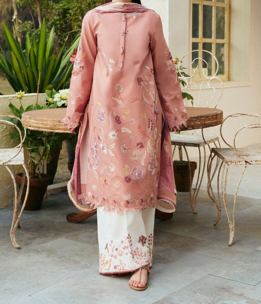 Coco By Zara Shahjahan 3Pc Embroidered Lawn suit in Peach Pink CODE. MC-1034