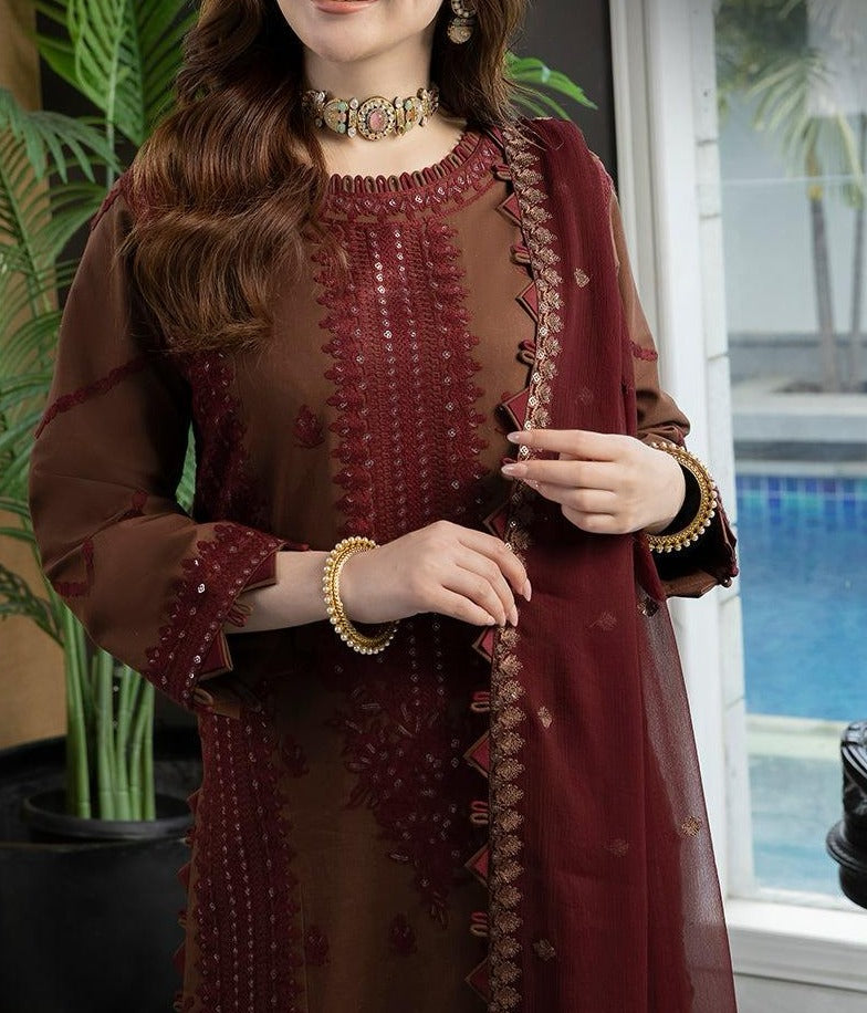 Choices S665-Embroidered 3PC Lawn dress with Embroidered chiffon dupatta.