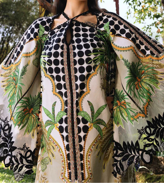 Choices S1364 - Printed & Embroidered 3pc Lawn Dress With Embroidered Sequence Chiffon Dupatta.