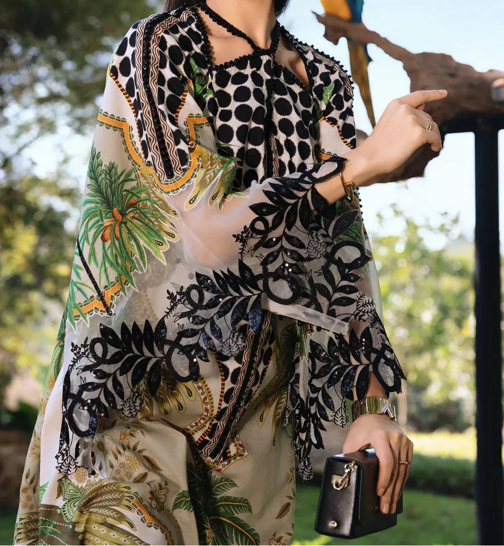Choices S1364 - Printed & Embroidered 3pc Lawn Dress With Embroidered Sequence Chiffon Dupatta.