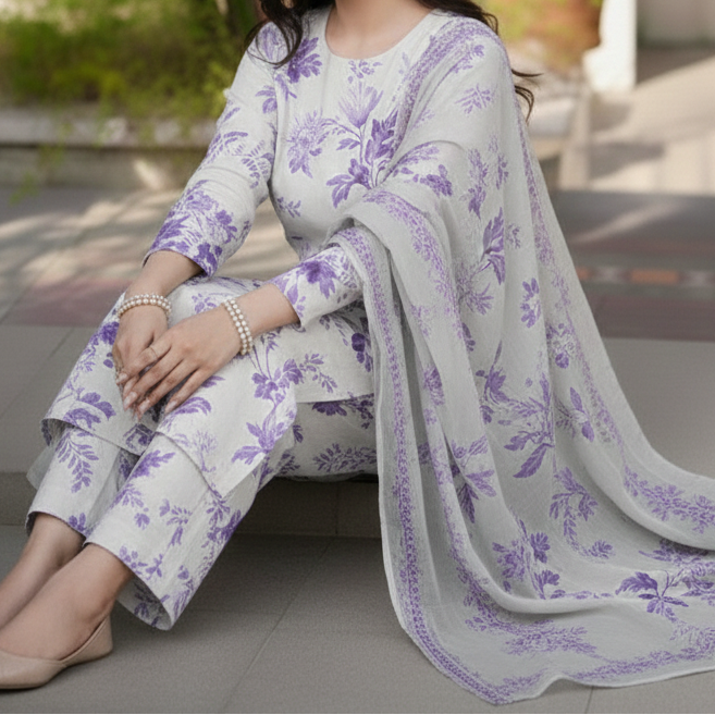 Choices W927 - Digital Printed 3pc Silk Dress With Digital Printed Silk Dupatta.