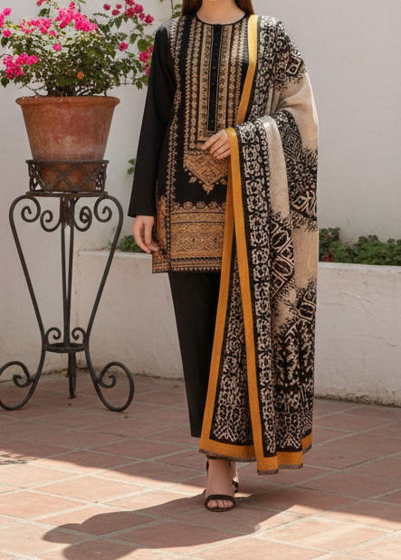 Choices W102 -Embroidered 3pc khaddar dress with printed shawl.