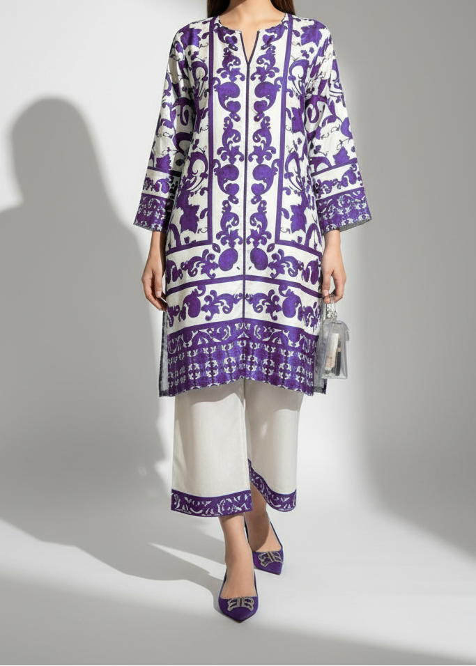 Choices W698 - Digital Printed 3pc Silk dress With Digital Printed Silk dupatta.