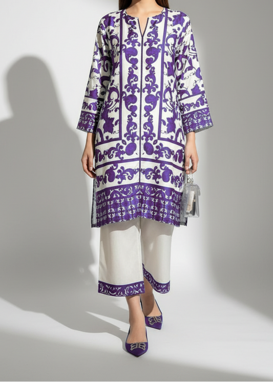 Choices W698 - Digital Printed 3pc Silk dress With Digital Printed Silk dupatta.