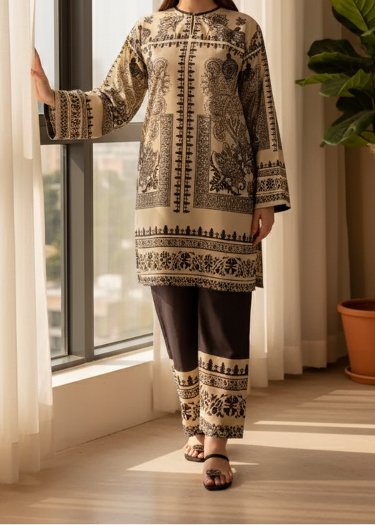 Choices W725 - Digital Printed 3pc Silk dress With Digital Printed Silk dupatta.