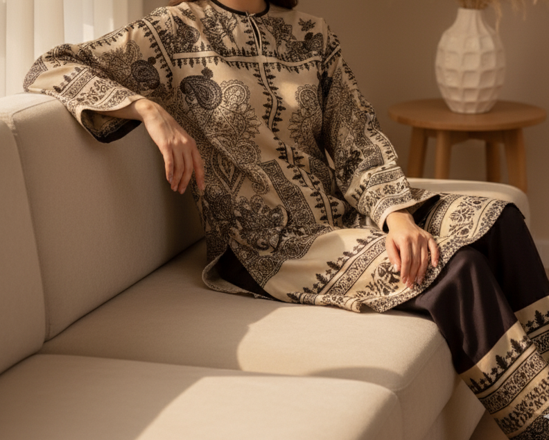 Choices W725 - Digital Printed 3pc Silk dress With Digital Printed Silk dupatta.